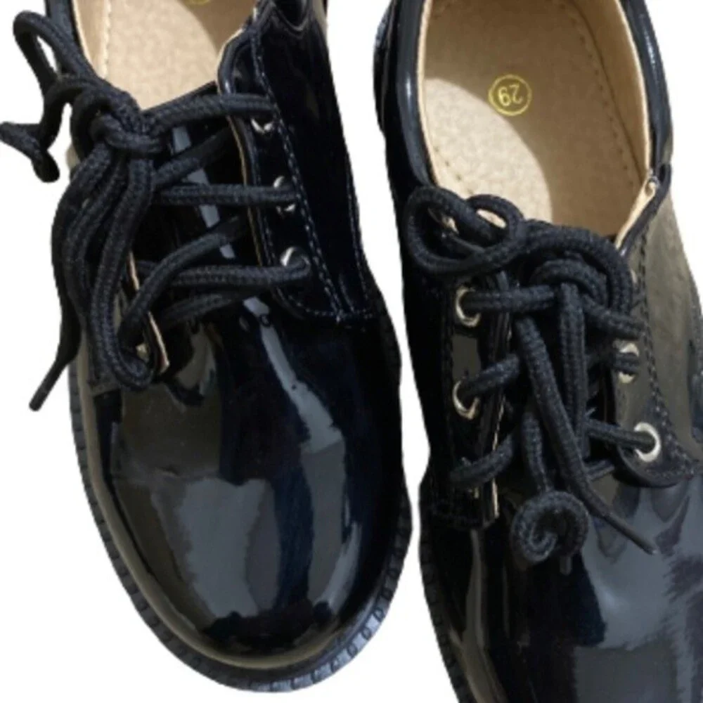 NEW LACE-UP PATENT LEATHER BLACK DRESS SHOES FOR LITTLE BOYS Sizes US 11C & 12C